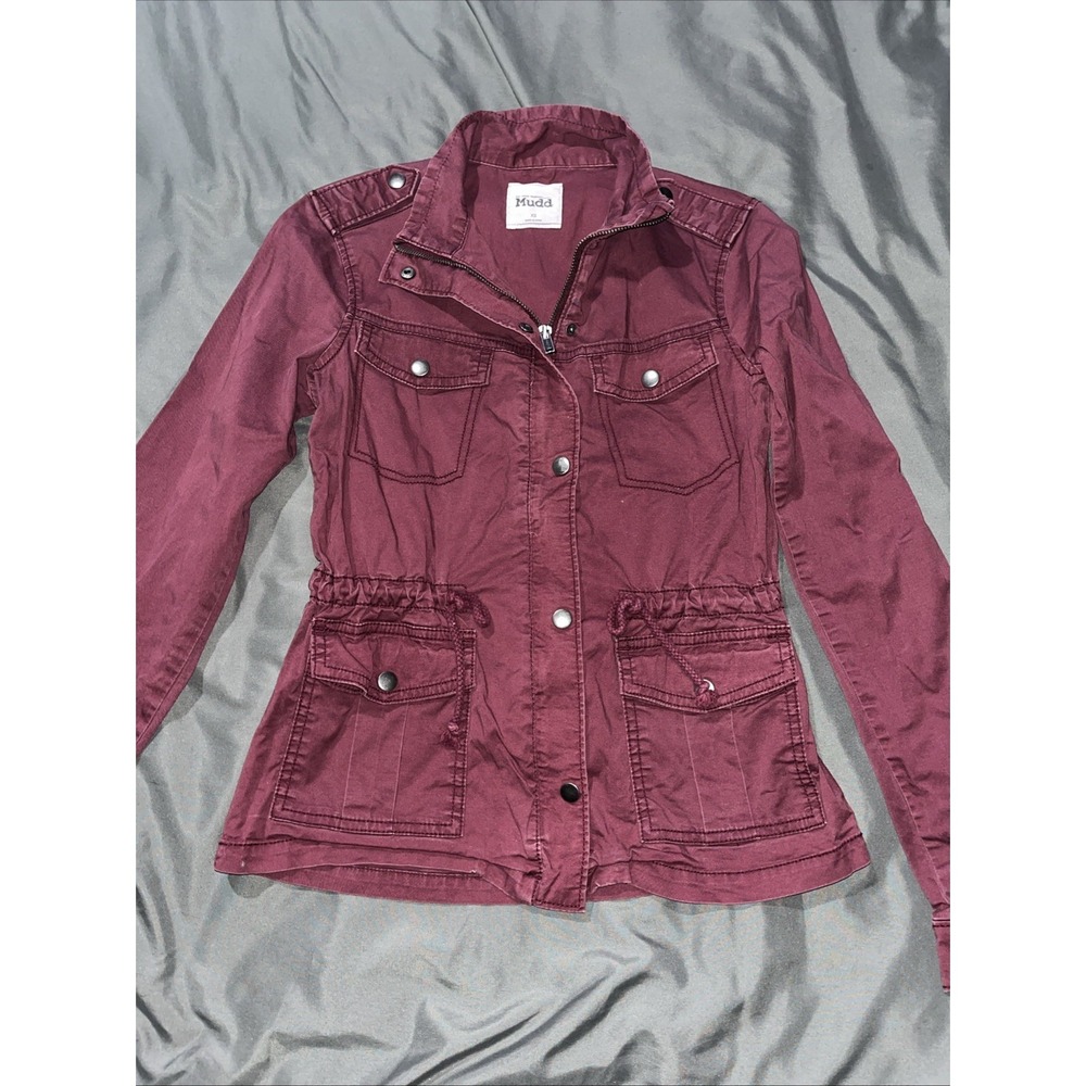 Mudd Y2K Size XS Faded Burgundy Jacket Button/Zip Up Cinch Waist & Snap Pockets.